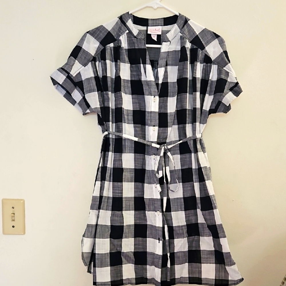 Medium Isabel Maternity Plaid Black and White Dress‎